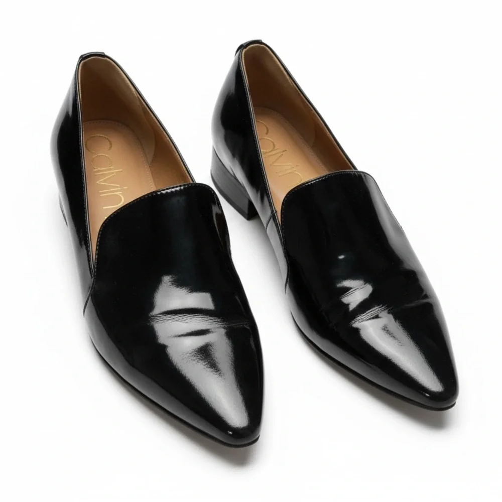 Calvin Klein Shiny Black Women's Flats - Picture 2 of 5